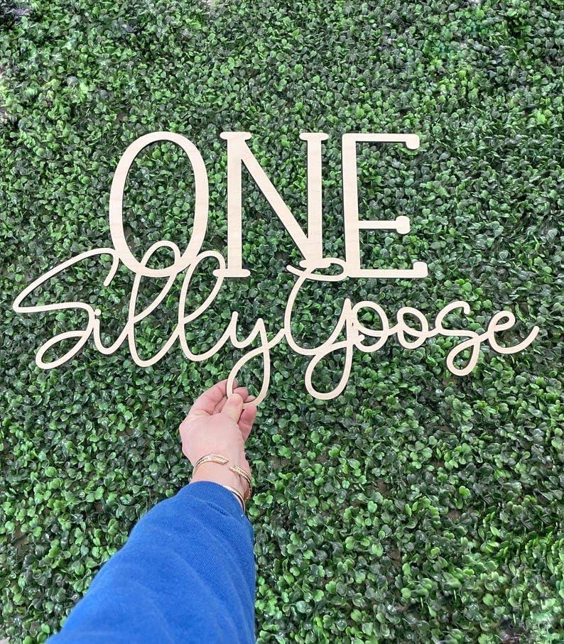 Wooden ONE Silly Goose Sign for Backdrop - First Goose Birthday Decorations for Girl Boys Gender Reveal Sign Party Photo Props, Balloon Arch, Backdrop