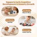 Tummy Time Play Set - Montessori Baby Safe Mirror Toy and Card Display Stand with High Contrast Black and White Cards, Adjustable Angle Large Baby Mirror and Double-Sided Design for 0-6M Newborns
