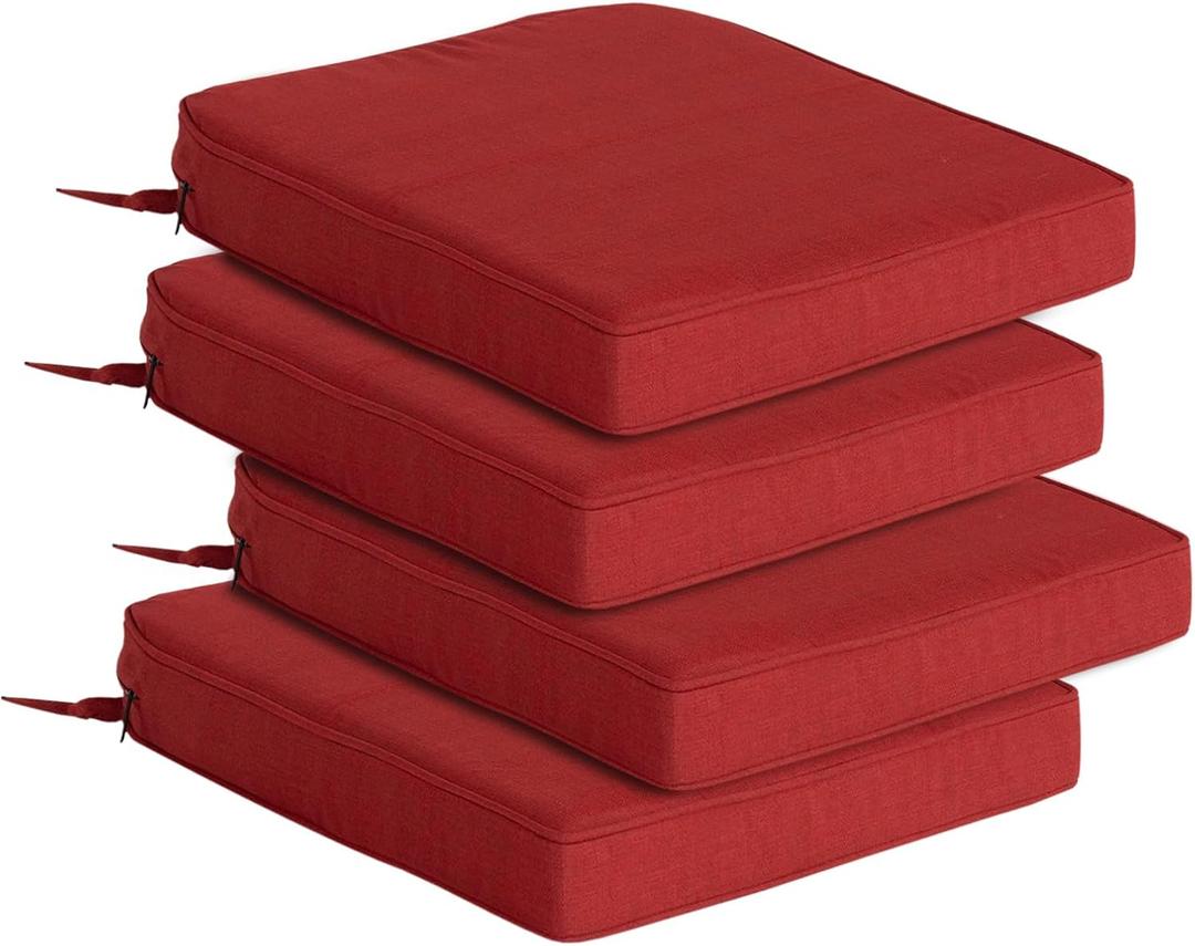 Goodgoods 19.5 x 20 Outdoor Chair Cushions Set of 4, Fade-Resistant & Water-Resistant Patio Seat Cushion Pads with Ties, 30D High-Resilience Foam for Dining Room Kitchen Chairs, Chili, 19.5"x20" 4pcs