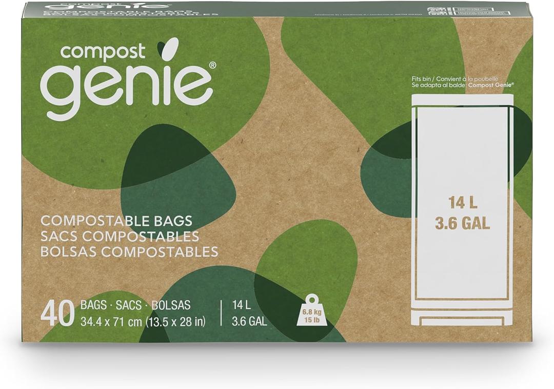 3.6 Gallon Compostable Bags, 40 Count, Sturdy for Food Waste, Compatible with Kitchen Compost Genie Bins, ASTM D6400 Certified (Apple Green)