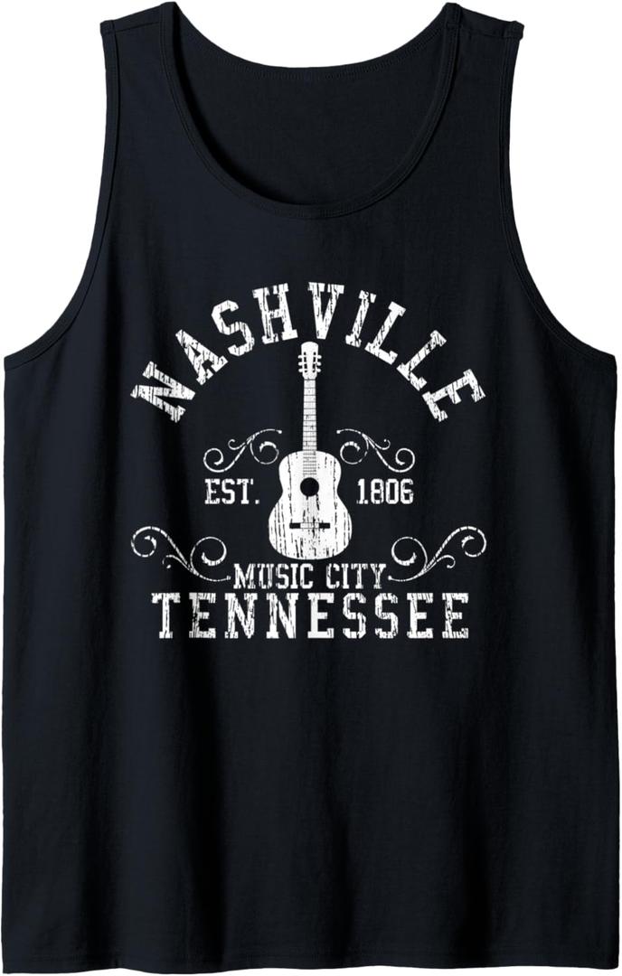 Nashville - Tennessee Country Music City Guitar Gift Tank Top (Small, Black)