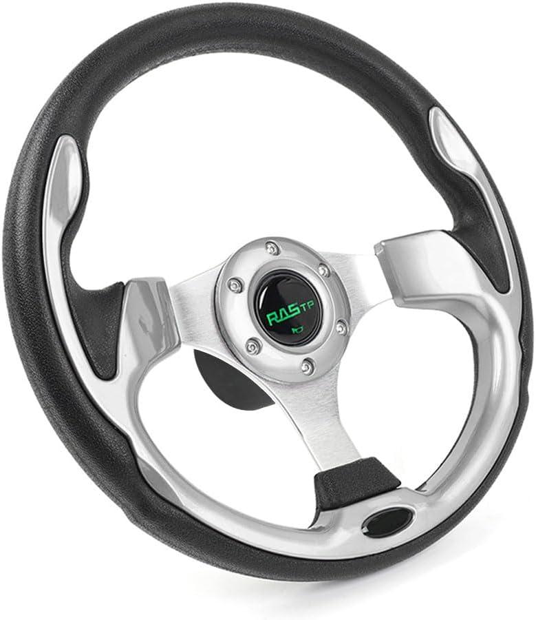 RASTP 12.6 Inch Boat Steering Wheel with 3/4 Axle Marine Steering Wheel Adapter for Most Marine boats,Vessels,Yachts,Pontoons Boat, Sliver