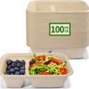 100 Pack 2 Compartment Paper Bowls for Chip Dip, Nacho Cheese, Main Dish and Sides, Microwavable Two Compartment Deep Disposable Bowls for Snacks, Party Catering
