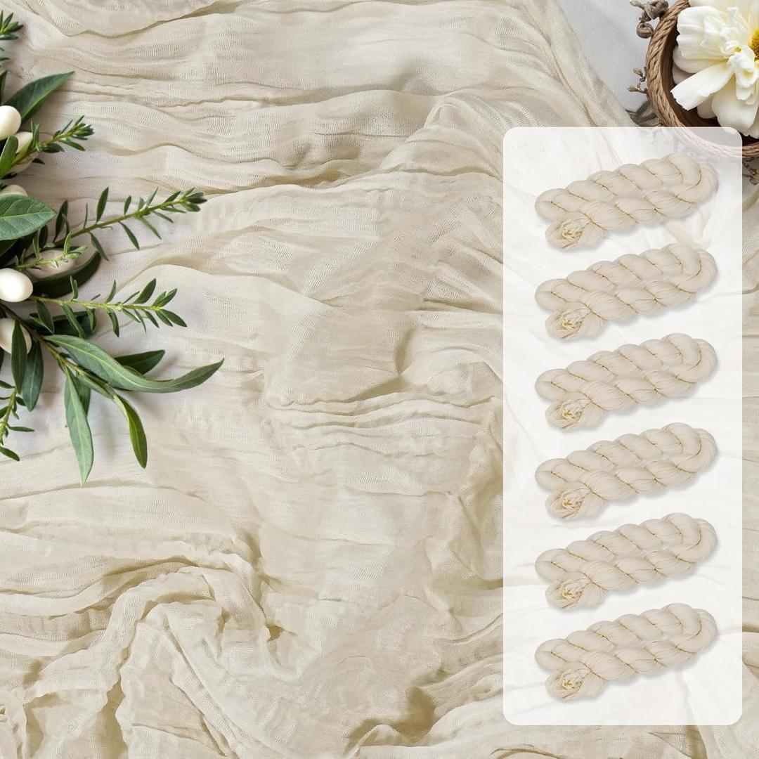 10FT 6 Pack Beige Cheesecloth Table Runner 35x120 inchs Romantic Boho Rustic Gauze Sheer Cheese Cloth Table Runners for Wedding Bridal Baby Shower Tea Party Birthday Home Decorations 10FT 6 Pack Beige Cheesecloth Table Runner 35x120 inchs Romantic Boho Rustic Gauze Sheer Cheese Cloth Table Runners for Wedding Bridal Baby Shower Tea Party Birthday Home Decorations
