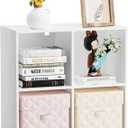 Wood 4 Cube Storage Organizer, 11 in Cube Shelf, White Cubby Storage Organizer with Back Panel & Open Compartments, Cube Bookshelf Bookcase for Living Room, Bedroom, Entryway