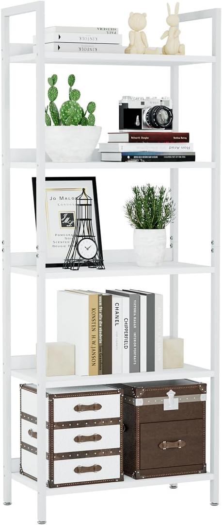 NUMENN Bookshelf, 5 Tier Bookshelves, Home Office Bookcase Shelf Storage Organizer, Free Standing Storage Shelving Unit for Bedroom, Living Room and Home Office, White