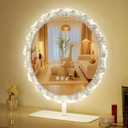 LED Lighted Makeup Mirror with Crystal Design Frame, Tabletop Vanity Mirror with Touch Control, White (18in) (18.1"L x 15.7"W)