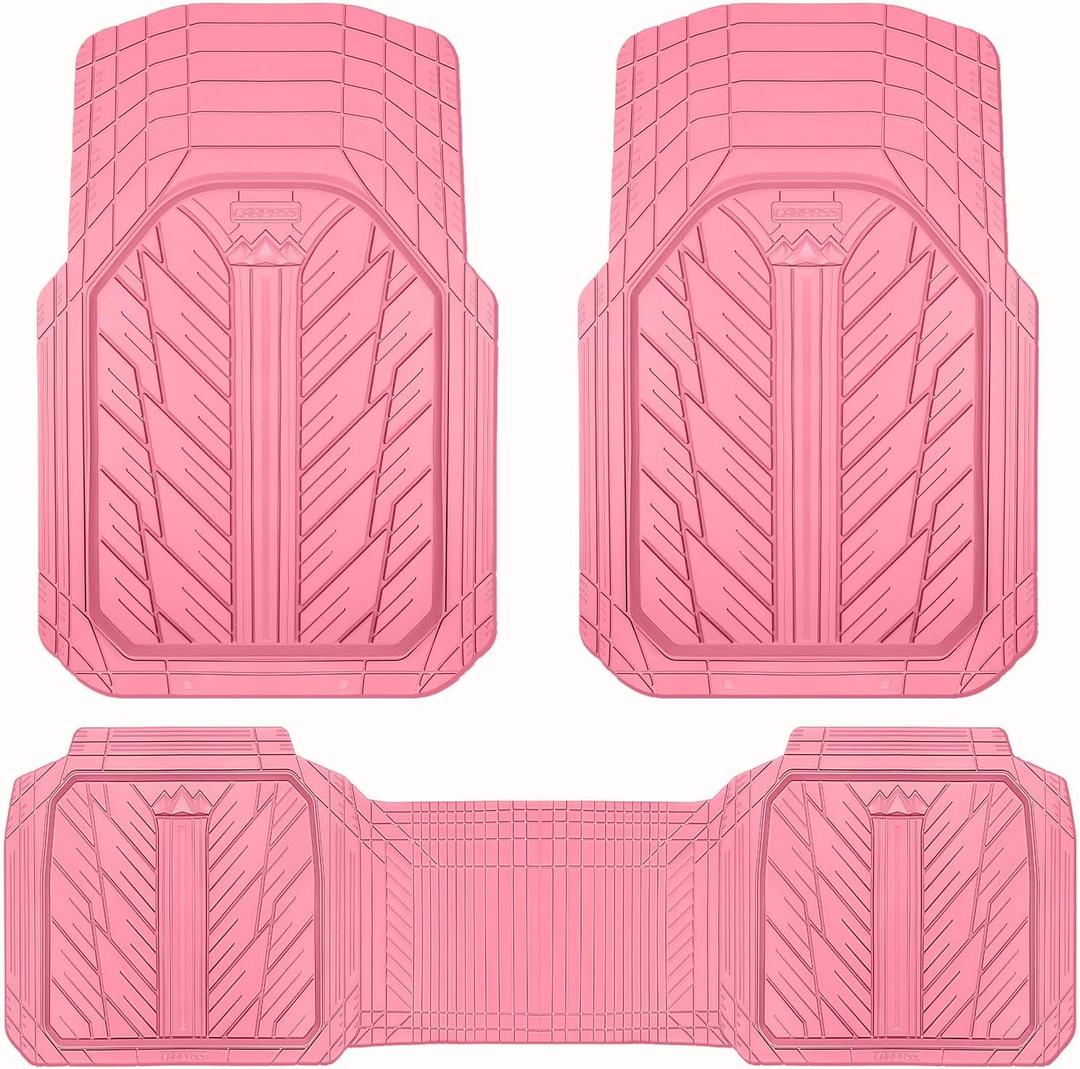 CAR PASS Heavy Rubber Car Floor Mats, Deep Waterproof Car Mats All Weather, Universal Trim-to Fit Automotive Floor Mats for Car SUV Truck Van, Durable Cute Floor Liners for Women Girly (All Pink)