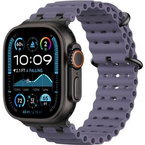 Upgraded Ocean Band Compatible with Apple Watch Ultra 3/2/1 49mm, S11/S10 46mm, 9/8/7 45mm, SE3/SE2/SE/6/5/4 44mm, 3/2/1 42mm, Metal Connector Breathable Sport Watch Strap for Men Women (Regular, Black/Mist Purple)