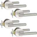 Asidrama 4 Pack Passage Brushed Satin Nickel Door Handles, Door Lever with Door Knobs Indoor for Bedroom or Bathroom, Heavy Duty Door Handles Interior with Locks for Left Right Sided Doors