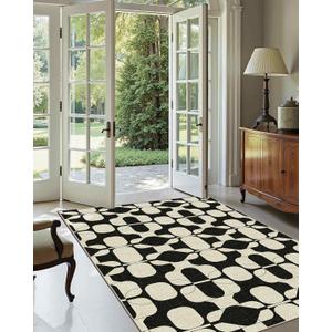 Latte&Fog 3x5 Entryway Rug, Vintage Washable Area Rug, Boho Non Slip Low Pile Throw Carpet for Indoor Bedroom Bedside, Kitchen, Entry and Living Room - Black Beige