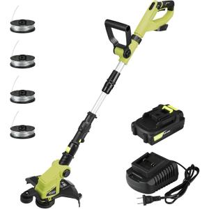 KITLUCK 20V String Trimmer, Electric Lawn Mower Weed Cutter with Auto Line Feed, 12-inch Grass Trimmer Edger Lawn Tool with 4 PCS Spool Line and 2.0Ah Battery for Lawn Care, Yard, Garden