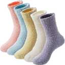 Womens Fuzzy Socks Cozy Fluffy Winter Warm Slipper Socks Microfiber Soft Home Sleeping Socks for Women 5 Pairs (Medium, Solid Color Combination)