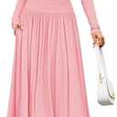 ZESICA Women's Long Sleeve Fall Maxi Dress 2025 Crewneck Knit Casual Slim Swing Pleated Dresses with Pockets, M