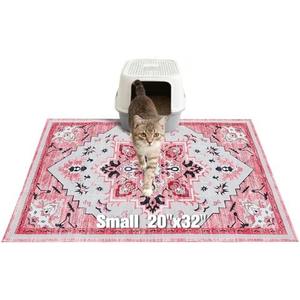EXPAWLORER Cat Litter Mat, 20”x32” Small Non-Slip Urine Waterproof Litter Trapping Mat Easy to Clean Washable Litter Box Mat for Floor Soft on Kitty Paws, Indoor Food Mats Rug Pads for Bathroom Pink