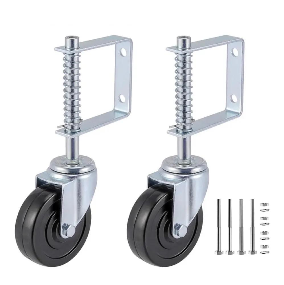 ERKOON 4 Packs Heavy Duty Gate Wheel Spring-Loaded Gate Casters, 4 inch Sliding Gate Wheels for Wooden Gate, Metal Tube Gate, Fence, 250-500lbs Load Capacity (4inch 4PCS)