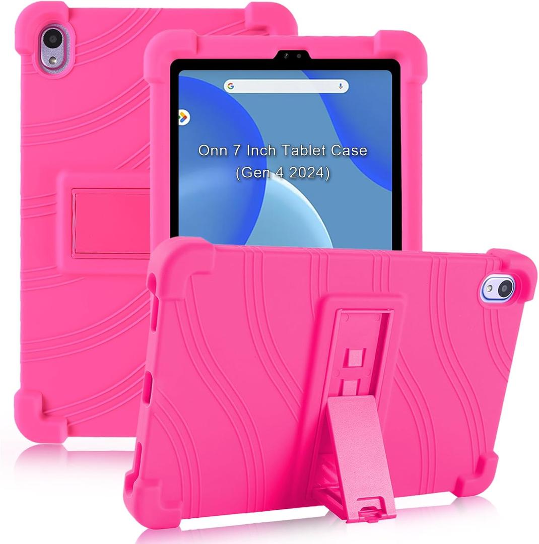 ATOOZ Kids Case for Walmart Onn 7 Inch Tablet 2024 (Model:100135924), Soft Silicone Case with Stand for Onn 7" Gen 4 Tablet (Rose Red)