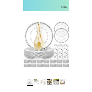 Tioncy 50 Set Clear Charger Plates Bulk Beaded Plastic Charger Plates 13 Inch, Napkin Rings, Acrylic Round Dinner Table Decorative Plate for Wedding Party Event (Clear and Silver)