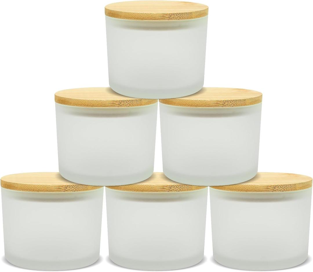 SUPMIND 16oz 3 Wick Candle Jars 6 Pack - Large Empty Frosted Glass Candle Making Jars with Bamboo Lids, Bulk Candle Containers for Making Candles