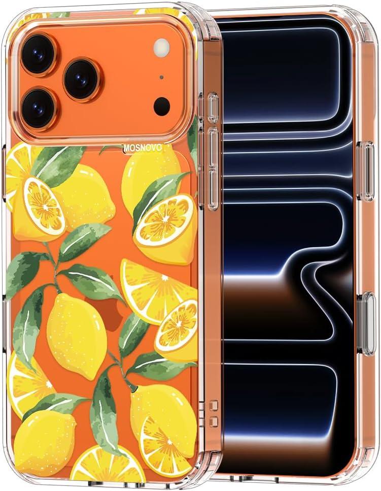 MOSNOVO for iPhone 17 Pro Max Case | Military Grade 6.6ft Drop Tested | Camera Control | Clear with Lemon Design