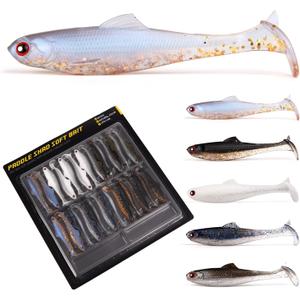 3/3.5/4 Inch Life-Like Shad Paddle Tail Swimbaits with 3D Red Eyes, 5 Natural Colors Soft Plastic Bass Fishing Lures, 4 in, 18pcs