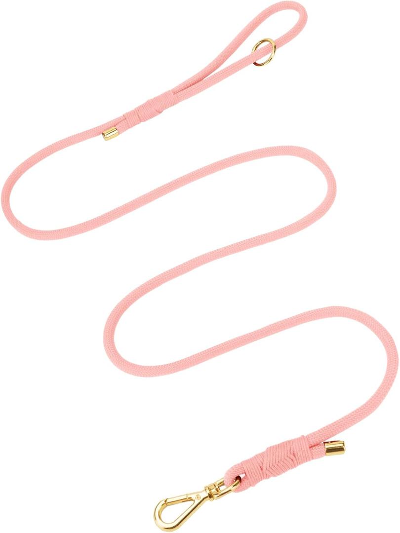 Sunraymascota Durable Handwoven Dog Leash for Small & Medium Dogs, 5/16 inch Rope Lead with Anti-Tangle Swivel Clip, Soft & Lightweight, 5FT Long  Ideal for Daily Walking & Training (Light Pink)