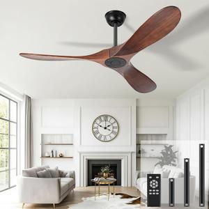 heimo 60 Inch Outdoor Ceiling Fan No LightWood Ceiling Fans Without Lights for Patios Bedroom Living Room Indoor Outside Reversible Ceiling Fan for Angled Sloped Ceiling(Walnut)