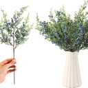 8 Pcs Winter Blue Berry Picks 16" Artificial Glitter Berry Juniper Tree Floral Greenery Stems Iced Winter Decor for Farmhouse Xmas Tree, Vase Fillers, Wreaths, Fireplace Mantels