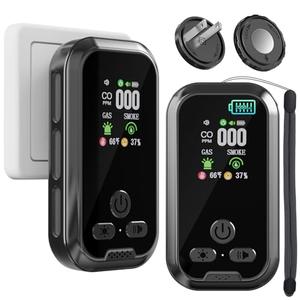 2 Packs, Plug-in Carbon Monoxide Detector, 5-in-1, with HD Display, 3Icons, for Gas, CO, Smoke, Display Temperature, Humidity, 100dB Alarm,Built-in Battery for Portable Use, Display Power Level,Black