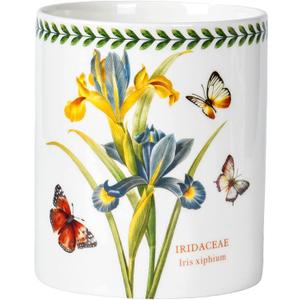Floral Kitchen Utensil Holder, 7.1 Inch Large Ceramic Crock, Sunflower Pattern, White Kitchen Counter Organizer (iris)