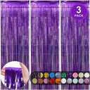 RUBFAC 3pcs 3.3x8.2 Feet Purple Fringe Backdrop Curtains,Tinsel Streamers Birthday Party Decorations,Fringe Backdrop for Birthday Decorations Butterfly Party Decor, Set of 5
