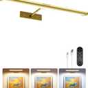 EZVALO Picture Light for Wall, 4800mAh Rechargeable Wireless IR Remote Ccontro Lights, 16'' Dimmable Magnetic LED Art Painting Light with 3 Color Temps, Display for Gallery, Living Room, Bedroom(Gold)