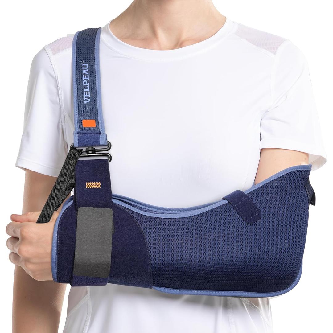 VELPEAU Arm Sling Shoulder Immobilizer for Women and Men, fit Left or Right Arm - Rotator Cuff Support Brace -Medical Sling for Shoulder, Clavicle, Elbow Injury (Breathable type, Large: Bust 33.5-41)