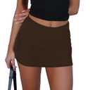 Women Low Rise Mini Skort Floral Beach Skirt with Shorts Brown XS (Brown, XS)