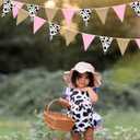 32Ft Western Cowgirl Party Decorations Burlap Pink Cow Triangle Flag Fabric Banner Pennant Garland Streamer for Western Cowgirls Birthday Baby Shower Derby Day Farm Animals Wild Party Decor Supplies