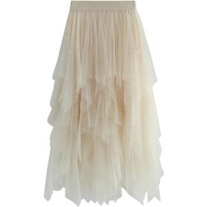 Tulle Skirts for Women Midi Length- Irregular Mesh with Elastic Waist, Versatile and Slimming Tulle Skirt