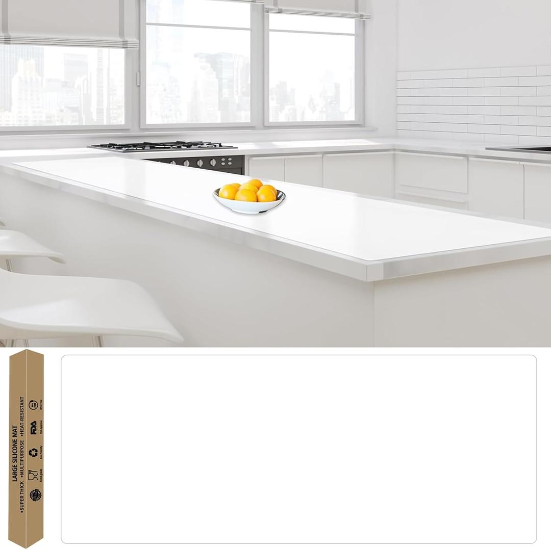 Largest Silicone Mats for Kitchen Counter, 120" x 24" Extra Large Heat Resistant Counter Mat, Kitchen Island Waterproof Thicken Non-Slip Countertop Protector Mat, Multipurpose Mat, Translucent (120"L x 24"W)