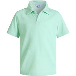 Boys Casual Polo Shirt Short Sleeve Waffle Solid Collared Shirts for Kids Aged 5-14 Years (7-8 Years, Light Green)