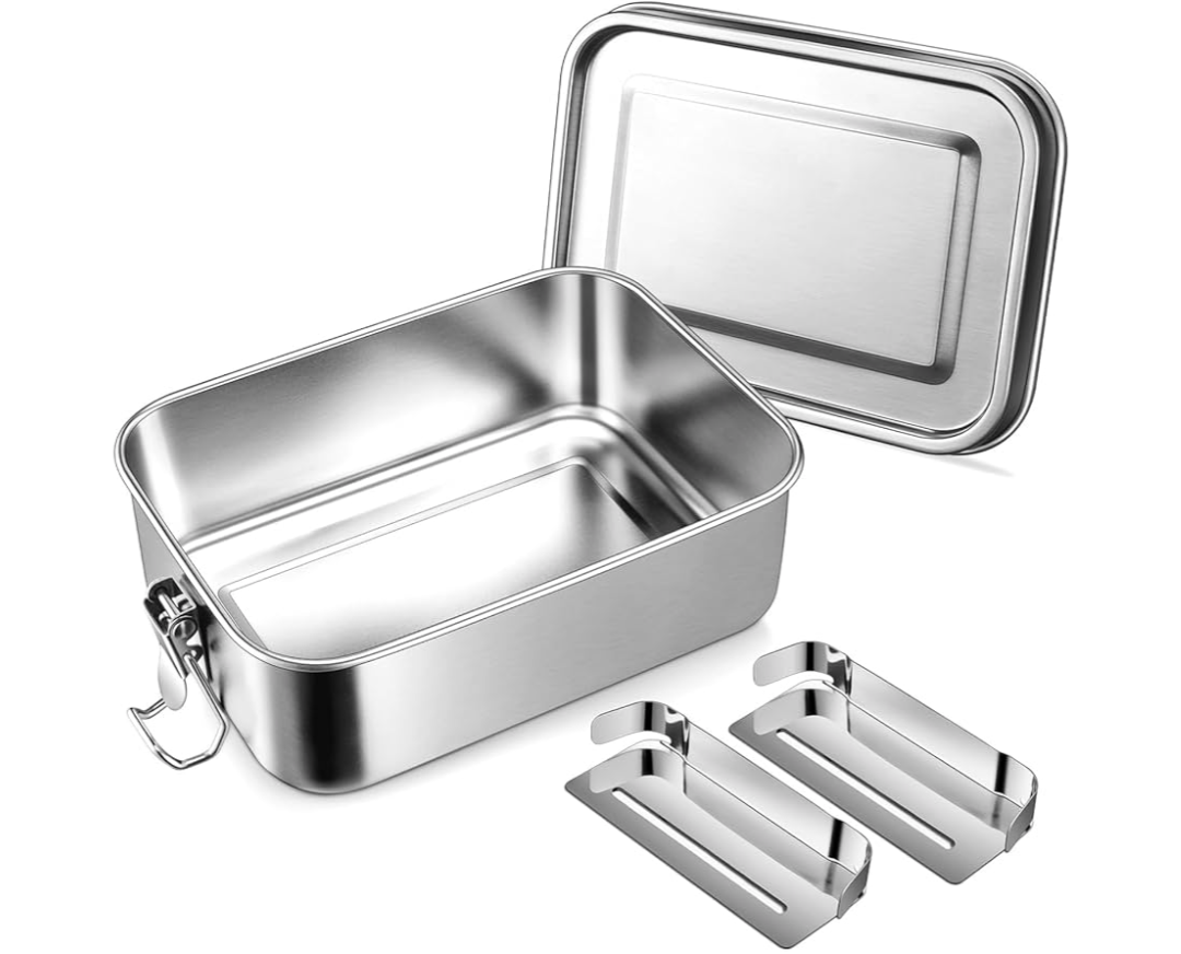 Leonyo 28oz Bento Box, 18/10 Stainless Steel Bento Lunch Box with 2 Dividers, 850ml Small Leak-Proof Food Snack Containers for Sandwich, Dishwasher Safe, Oven Safe Except for Lid