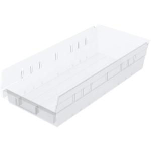 Akro-Mils 30158 Plastic Shelf Bins, Heavy Duty Storage Bins for Garage, Closet, and Drawer Organization, 18-Inch x 8-Inch x 4-Inch, Clear, 12-Pack