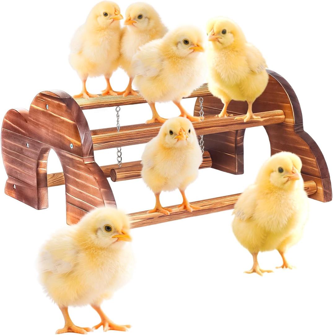 Chicken Perch Chick Jungle Gym Roosting Bar, Durable Chick Standing Training Perch with Carbonized Solid Wood for Chicken Coops