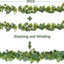 4 Packs 5.74 Ft Artificial Eucalyptus Garland Leaves with Flowers Artificial Fake Greenery Hanging Vines for Wedding Table Home Stairs Decor Decorations Garland for Mantle