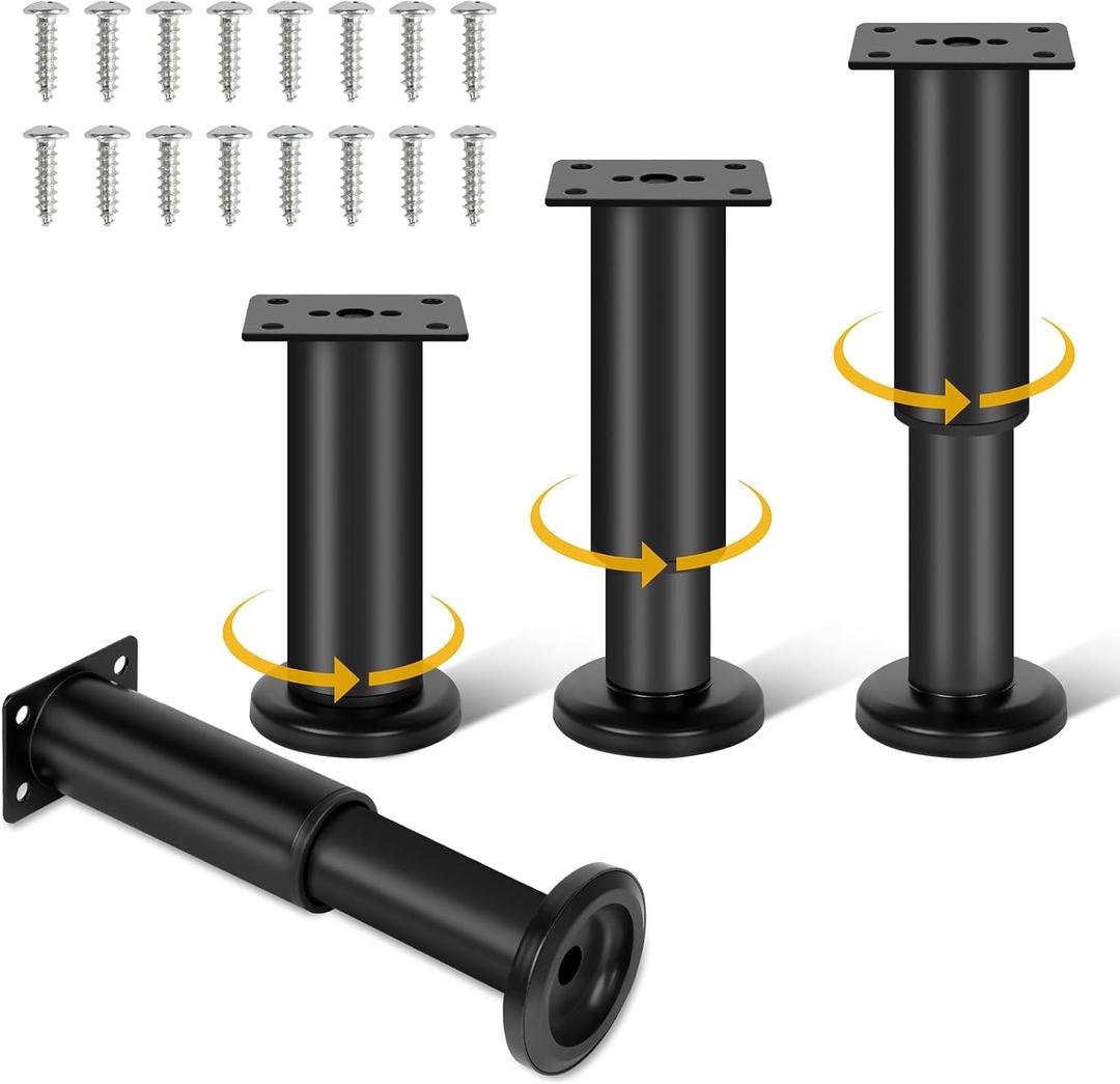 XUUHOOG 4 Piece Adjustable Height Bed Frame/Slat Center Support Legs, Metal Furniture Legs, for Bed/Sofa/Cabinet/Dresser/Table etc., Heavy Duty Bed Replacement Legs(4.727.08 Inchs)