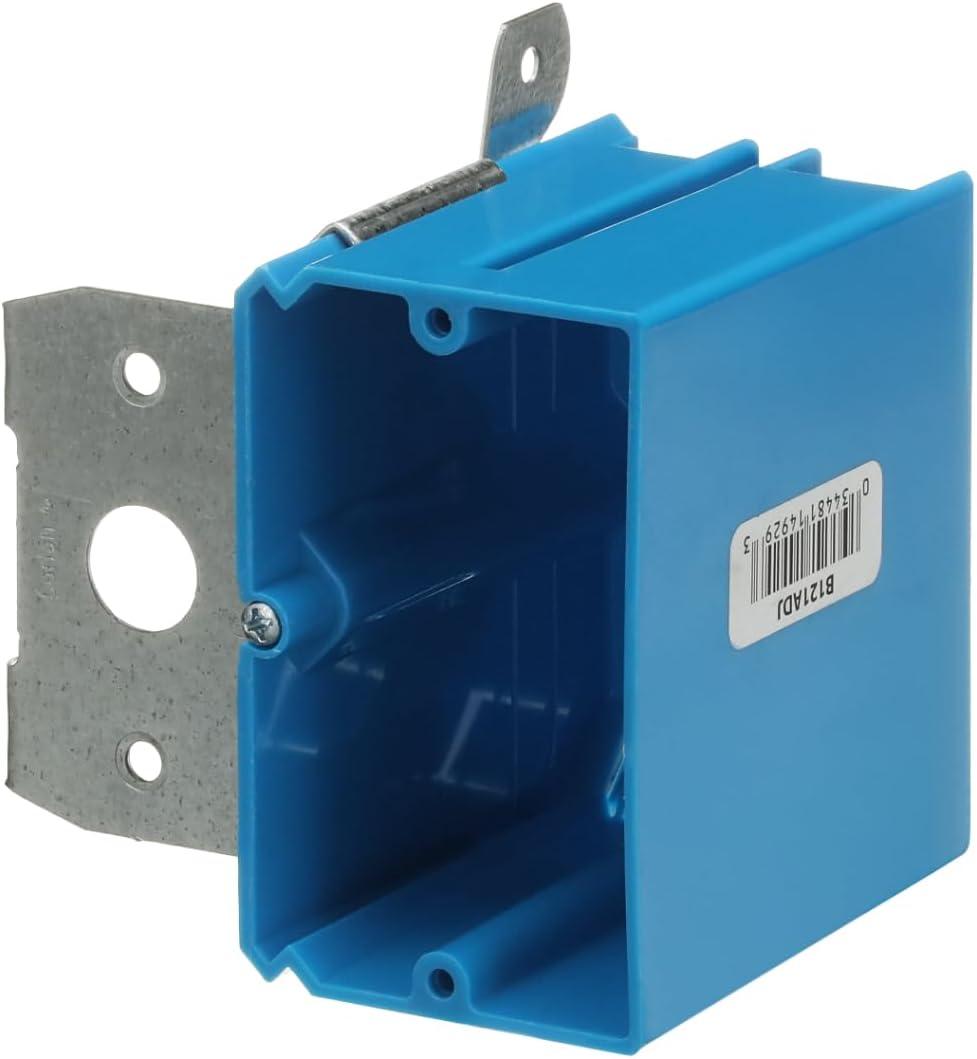 Carlon B121ADJ Outlet Box, New Work, 1 Gang, 3-3/4-Inch Length by 3-7/8-Inch Width by 3-3/8-Inch Depth, Blue