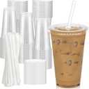 100 Pack - 20 oz Clear Plastic Cups with Lids and Straws, Sturdy & Food Safe Iced Coffee Cups with lids, Disposable Plastic Smoothie Cups for Cold Drinks