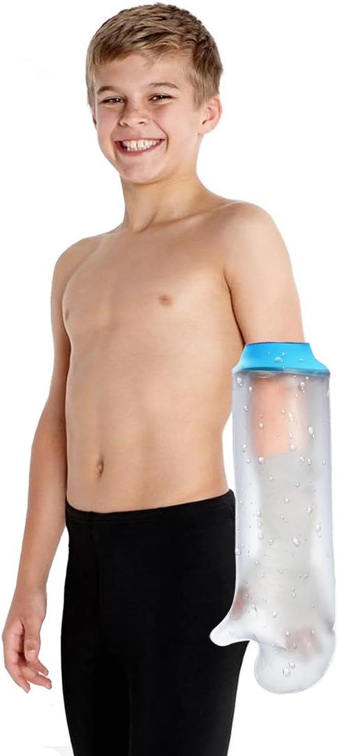 Kids Cast Covers for Shower Arm Waterproof,Soft comfortable Teens Bandage Protector for Broken Hand,Wrist, Finger,Elbow,Sleeves Protector Bag for Youth/Toddler Showering Cilld in Bath to Keep Wounds Dry(Half Arm)