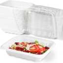 YANGRUI Takeout Containers 8 Inch 34 oz 25 Pack - Reusable Anti Fog Crystal Lid Technology Shrink Wrap To Go Box | BPA Free PP Plastic Freezer & Microwave Safe | White Restaurant Grade Food Container