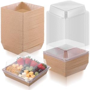 150 Pack 4 Inch Small Charcuterie Boxes with Clear Lids Disposable Paper Dessert Food Boxes Containers for Cake, Cookies, Strawberries, Bakery, Party