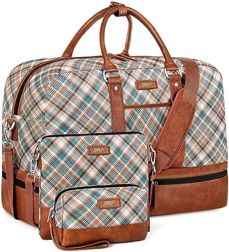 Weekender Bag for Women, Large Overnight Bag Canvas Travel Duffel Bag Carry On Tote with Shoe Compartment 21" 3Pcs Set