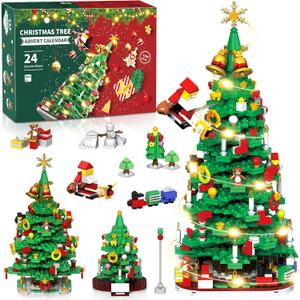 Advent Calendar 2025 Adult kids teen Boys Girls women men, Teenager boys girls LED Christmas Tree Building Set advent calendar 2025 for kids teens boys ,24 Boxes 1100+ Pcs Christmas advent Calendars Building Blocks,kid teen adults advent calendars 2025